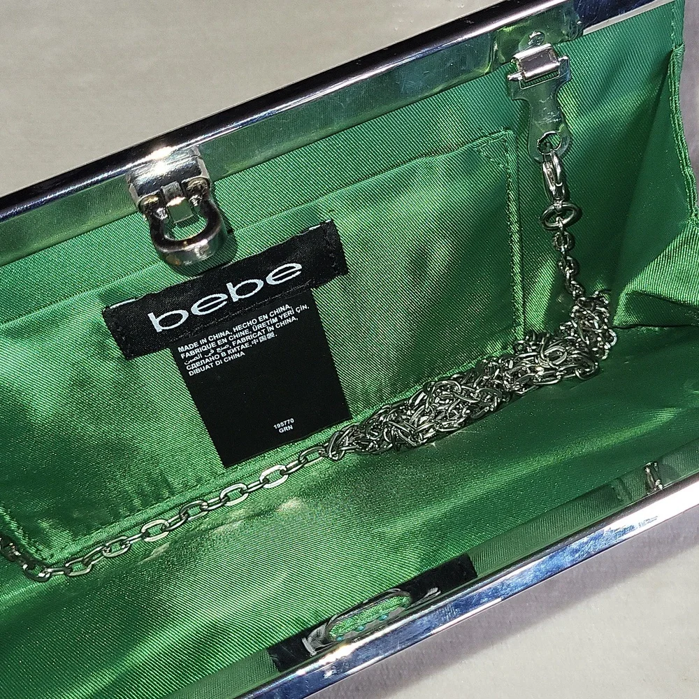 bebe Green Crystal Mesh Clutch